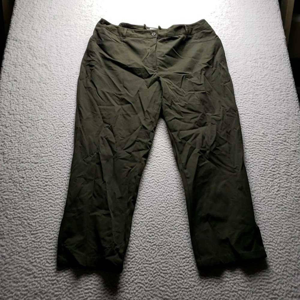 Talbots Pants Womens 22W Green Twill Chino Flat Front Stretch Pockets Casual